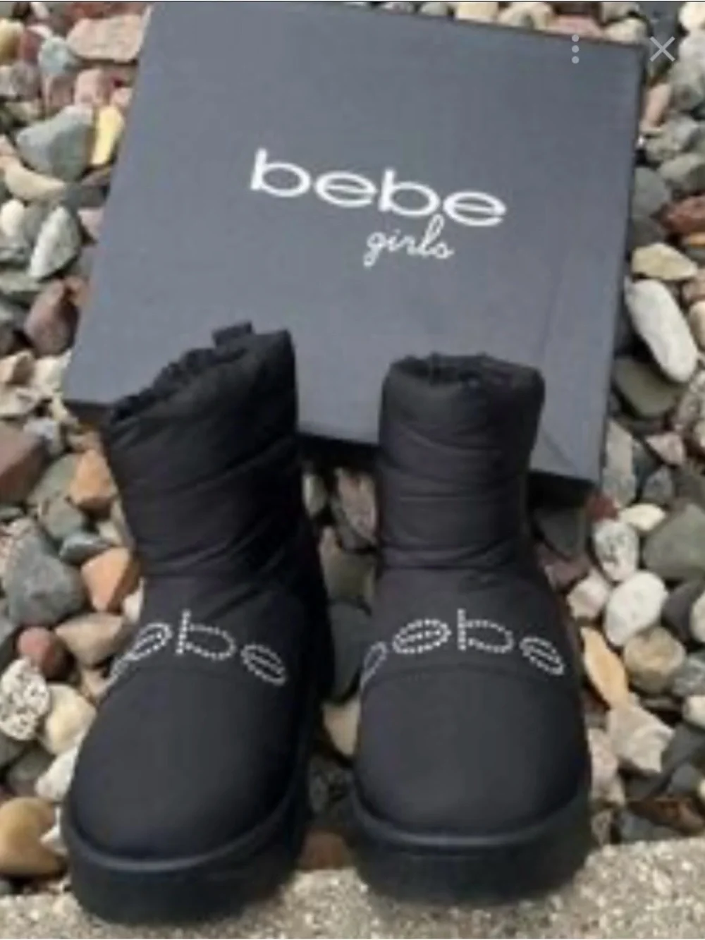 bebe Girls Black Rhinestone Logo Winter Boots